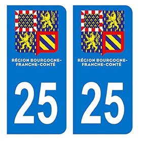 HADEXIA Autocollant Stickers Plaque immatriculation Voiture département 25 Doubs Logo Région Bourgogne Franche Comté Nouveau mod