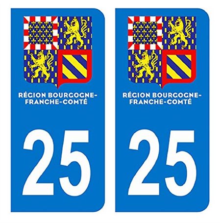 HADEXIA Autocollant Stickers Plaque immatriculation Voiture département 25 Doubs Logo Région Bourgogne Franche Comté Nouveau mod