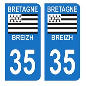 HADEXIA Autocollant Stickers Plaque immatriculation Voiture Auto département 35 Ille-et-Vilaine Logo Région Bretagne Breizh Symb