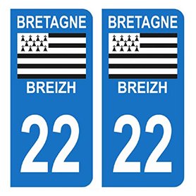 HADEXIA Autocollant Stickers Plaque immatriculation Voiture Auto département 22 Côtes d'Armor Logo Région Bretagne Breizh Symbol