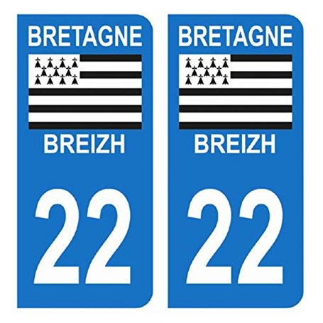 HADEXIA Autocollant Stickers Plaque immatriculation Voiture Auto département 22 Côtes d'Armor Logo Région Bretagne Breizh Symbol
