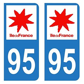 Autocollant Stickers plaque immatriculation voiture auto département 95 Val-D'Oise Logo Région Ile-de-France