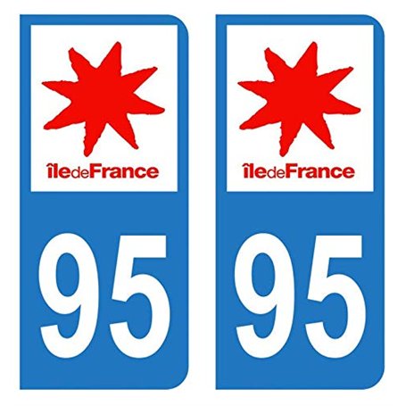 Autocollant Stickers plaque immatriculation voiture auto département 95 Val-D'Oise Logo Région Ile-de-France