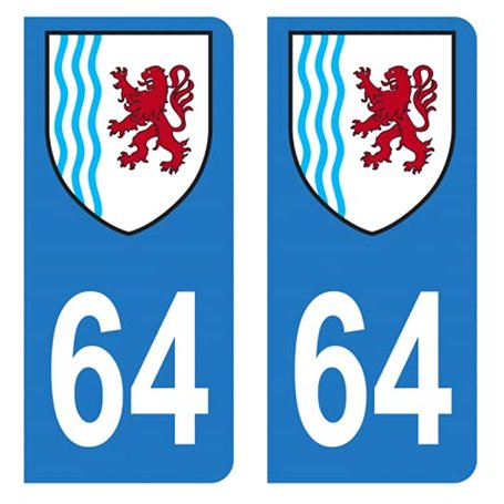 HADEXIA Autocollant Stickers Plaque immatriculation Voiture Auto département 64 Pyrénées-Atlantiques Logo Nouvelle Aquitaine