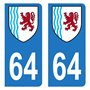HADEXIA Autocollant Stickers Plaque immatriculation Voiture Auto département 64 Pyrénées-Atlantiques Logo Nouvelle Aquitaine