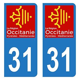 Autocollant Stickers plaque immatriculation voiture auto département 31 Haute-Garonne Logo Région Occitanie
