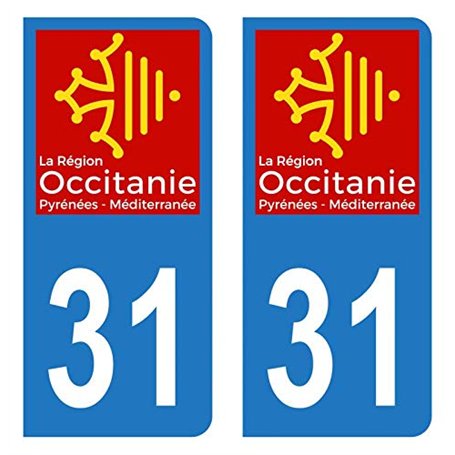Autocollant Stickers plaque immatriculation voiture auto département 31 Haute-Garonne Logo Région Occitanie