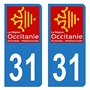 Autocollant Stickers plaque immatriculation voiture auto département 31 Haute-Garonne Logo Région Occitanie