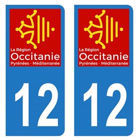 Autocollant Stickers plaque immatriculation voiture auto département 12 Aveyron Logo Région Occitanie