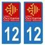 Autocollant Stickers plaque immatriculation voiture auto département 12 Aveyron Logo Région Occitanie