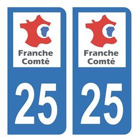 Autocollant Stickers plaque d'immatriculation voiture auto département 25 Doubs Ancienne Région Franche Comté