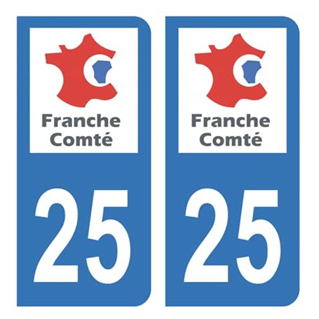 Autocollant Stickers plaque d'immatriculation voiture auto département 25 Doubs Ancienne Région Franche Comté