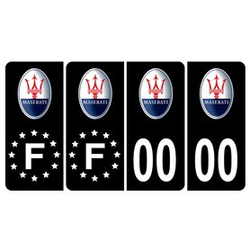 Pack 2 paires Autocollant Stickers Plaque d'immatriculation Premium Maserati Noir - Numéro Personnalisé