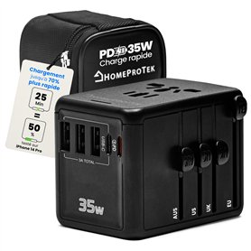 HOMEPROTEK Adaptateur de Voyage Universel PD35W - Adaptateur Prise Universelle EU UK US Canada Australie Chine Japon Jusqu'à 200