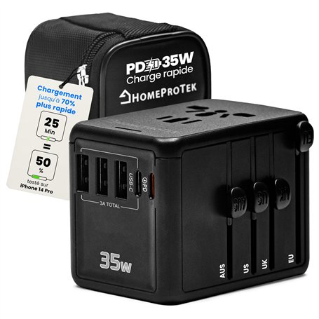 HOMEPROTEK Adaptateur de Voyage Universel PD35W - Adaptateur Prise Universelle EU UK US Canada Australie Chine Japon Jusqu'à 200
