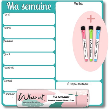 WHINAT Tableau Blanc Magnétique Frigo pour Menu et Repas/Liste de Courses/Taches Ménagères/Examens - Magnet effaçable - Planific