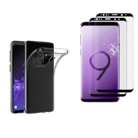 HQ-CLOUD® Coque pour Samsung Galaxy S9 Plus Transparente Silicone en Gel TPU Souple + 2 Verre trempé incurvé couverture complète