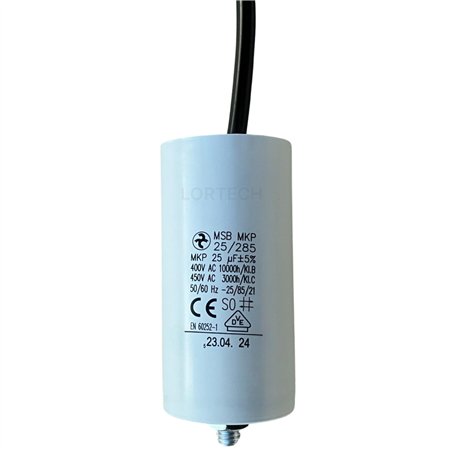 CONDENSATEUR PERMANENT 25 µF 450V À CÂBLE Ø40 x 77mm