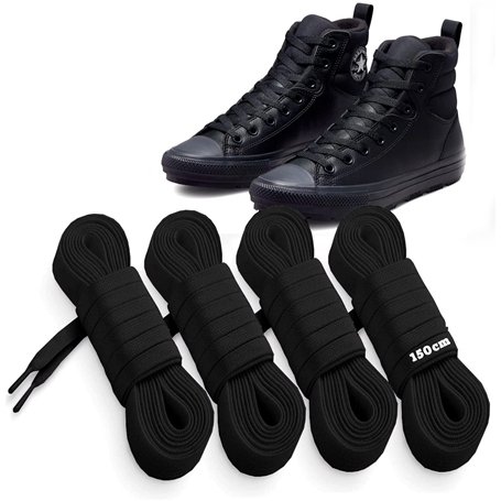 MARKETIFAR Lacets Noirs pour Baskets-4 Paires Lacet Noir-Lacet Chaussure-Parfait pour Converse Haute-Lacets Noirs plats-150 cm-8
