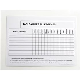 Tableau des allergènes - Affichage OBLIGATOIRE pour tout établissement de restauration - format paysage