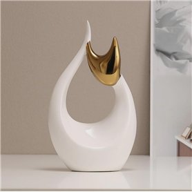 Figurine de chat assis décorative en céramique blanche et dorée