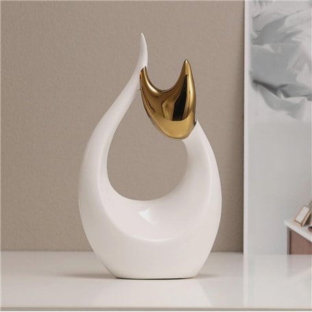 Figurine de chat assis décorative en céramique blanche et dorée