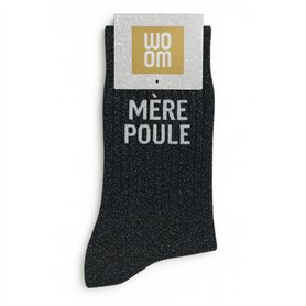 WOOM Chaussette à Paillettes Mère Poule- Noir - Cadeau fête des mères - Cadeau Maman - Taille Unique (36-40)