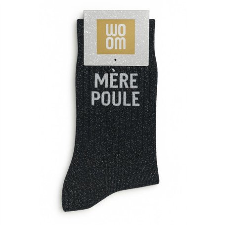 WOOM Chaussette à Paillettes Mère Poule- Noir - Cadeau fête des mères - Cadeau Maman - Taille Unique (36-40)
