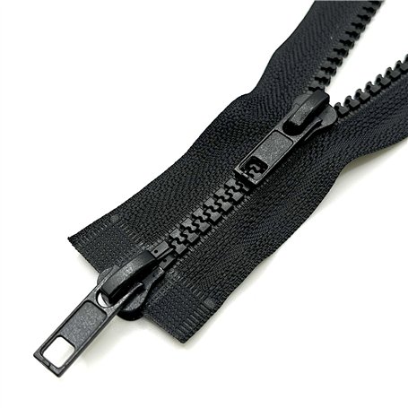 CHAKRAA - 70 cm - #5mm Maille - Fermeture Éclair Double Curseur Injectée Zip à Glissière Séparable Noir