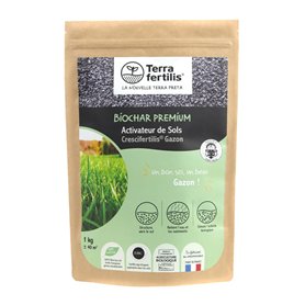 Terra Fertilis - Fertilisant Sols spécial Gazon - à base de Biochar (charbon végétal) - Retient l'eau et les nutriments au nivea