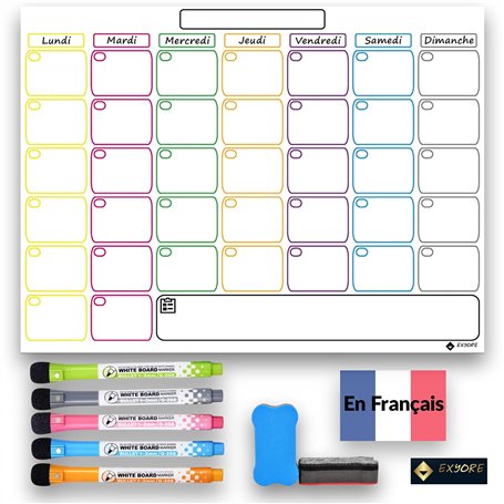 Tableau Blanc Magnétique Organiseur Memo Mensuel Ardoise Effaçable pour Frigo Cuisine