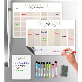 SKYCROO ® Calendrier Magnetique Frigo x3 + Accessoires - Planificateur Hebdomadaire + Mensuel + Mémo Aimanté Planning Semaine Ta