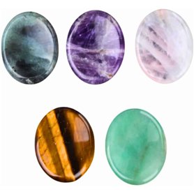 NAPOOLO Coffret 5 Pierres Plates de Méditation - Worry Stones Naturelles - Améthyste Labradorite Aventurine Œil de Tigre Sodalit