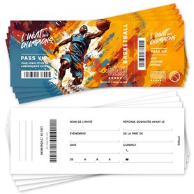 SoKawaï - Lot de 12 invitations anniversaire en Français | Thème Basketball | Format ticket | Design moderne