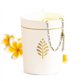 Les Merveilleuses | Bougie Bijou Cristal Swarovski | Parfum Monoï | Bracelet Perles Blanches Plaqué Or 18 Carats | Cire Végétale