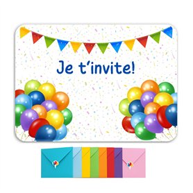 marelle CREATIVE MINDS 10 Cartes Invitation Anniversaire Fille et Garçon + 10 Enveloppes Colorées + 10 Autocollants Ballons - Ca