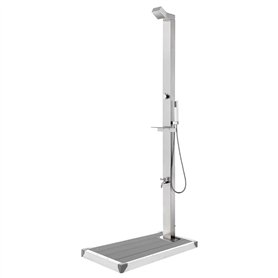 WKIEQACO Home & Garden Meuble de douche de jardin en acier inoxydable avec base grise 225 cm