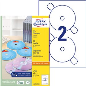 Avery Zweckform L7676-100 Paquet de 100 feuilles d'étiquettes à CD SuperSize opaques Ø 117mm (Import Allemagne)