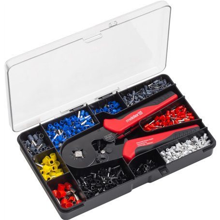 Meister Kit de pinces à sertir 1200 pièces – Avec embouts de câble – Sertissage carré – Jeu d'embouts de câble en polypropylène/