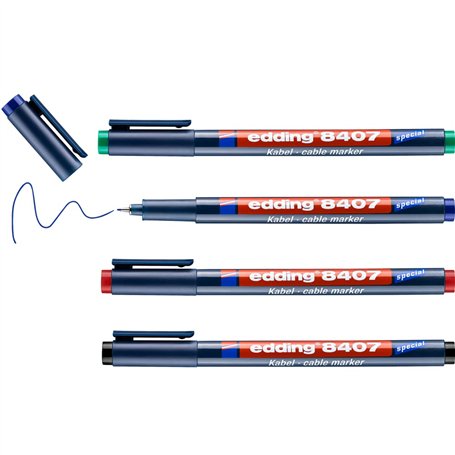 edding 8407 set de marqueurs de câbles - 4 stylos - pointe ronde fine