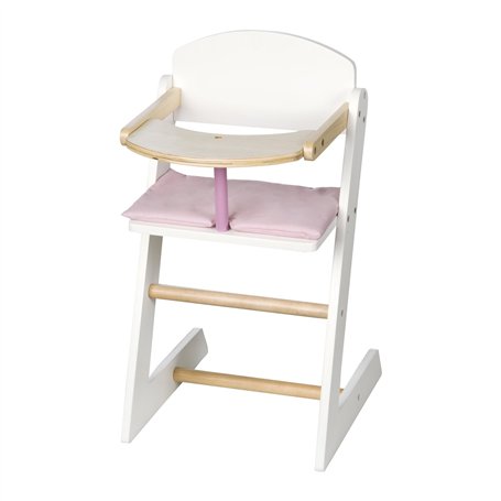 roba Chaise Haute pour Poupon et Poupée Scarlett en Bois + Coussin Rose et Plateau Repas - Hauteur 52 cm - dès 3 Ans - Blanc / N