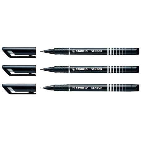STABILO Lot de 3 Stylos feutre Fineliner Sensor pointe fine noir