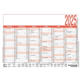 Zettler - Calendrier des jours de travail 2025 blanc/rouge