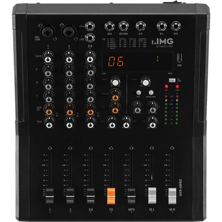 IMG Stageline MXR-40PRO Table de mixage audio professionnelle 4 canaux avec unité d'effet DSP Lecteur MP3 intégré et récepteur B