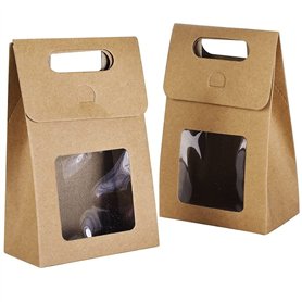 Lot de 24 sacs en papier kraft marron avec fenêtre transparente