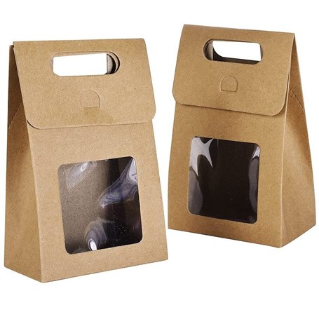 Lot de 24 sacs en papier kraft marron avec fenêtre transparente