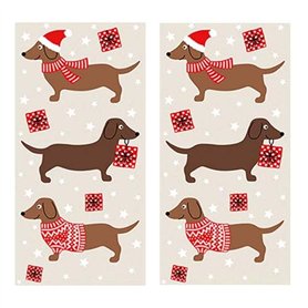 Lot de 20 mouchoirs individuels en forme de teckel de Noël en tenue de Noël. 2 paquets de 10 mouchoirs individuels imprimés en c