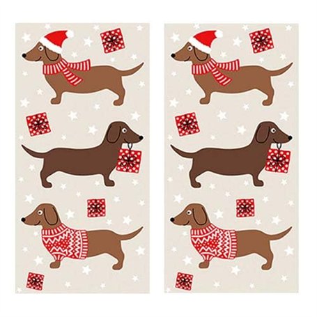 Lot de 20 mouchoirs individuels en forme de teckel de Noël en tenue de Noël. 2 paquets de 10 mouchoirs individuels imprimés en c