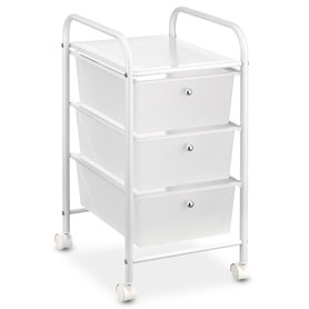 IDIMEX Caisson sur roulettes GINA Chariot avec 3 tiroirs en Plastique Blanc Transparent et 1 étagère