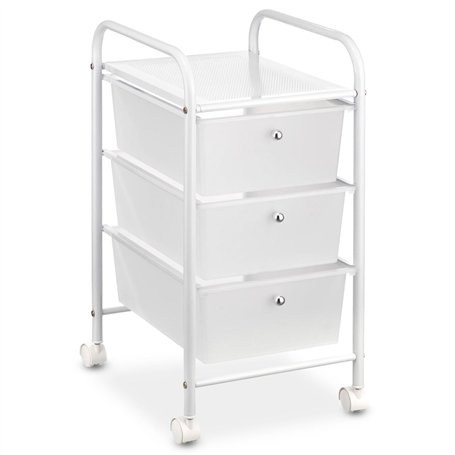 IDIMEX Caisson sur roulettes GINA Chariot avec 3 tiroirs en Plastique Blanc Transparent et 1 étagère